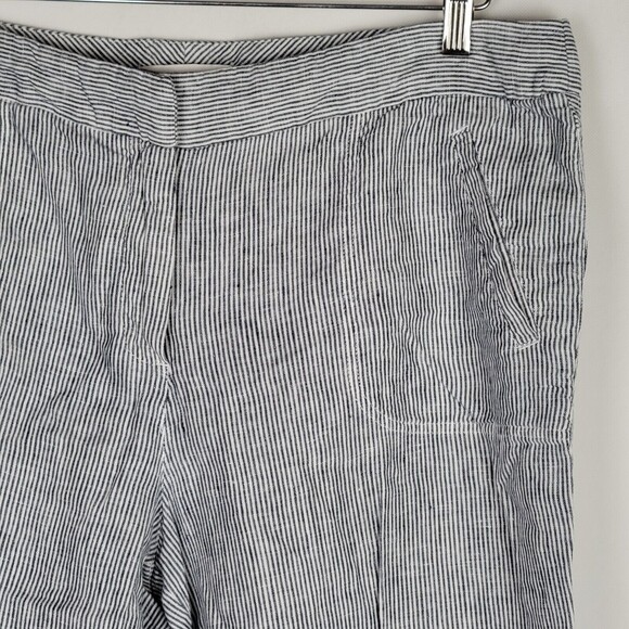 Chicos 100% Linen Pants Womens 2.5 (14) Wide Leg Blue White Stripe Flap Pockets - Picture 4 of 8